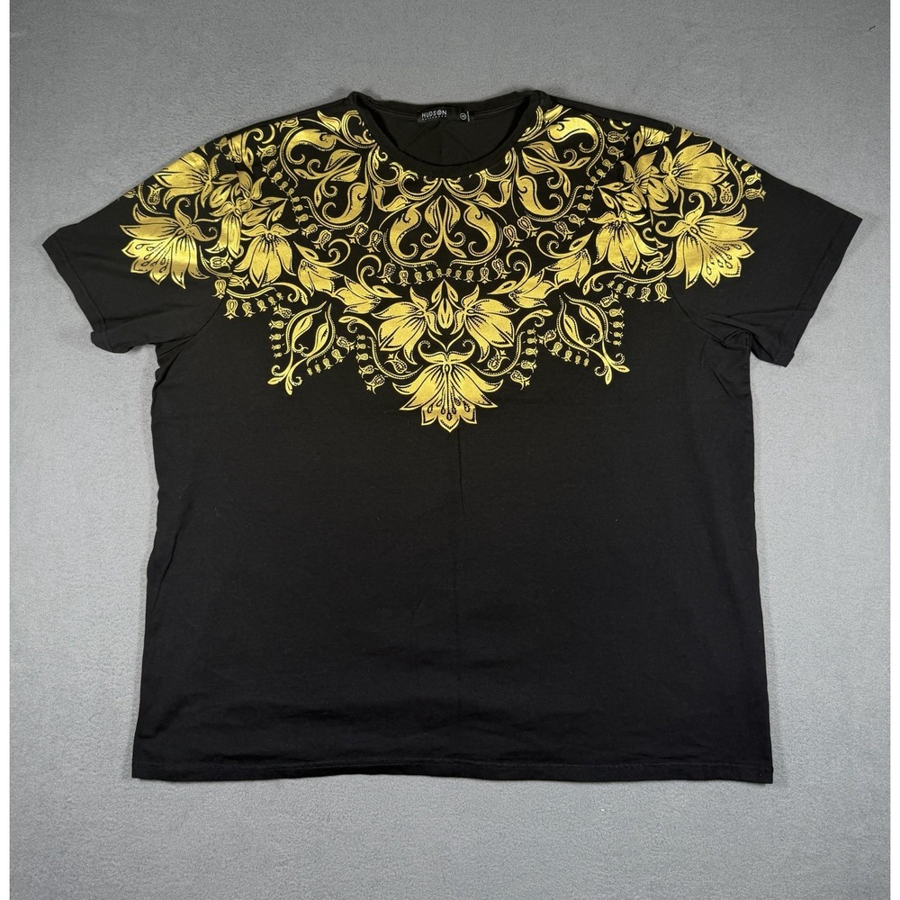 Hudson Outerwear Mens 4X T Shirt Black Gold Baroque Floral Graphic Streetwear